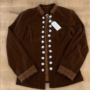 Made with Love Brown Velvet-y Military Blazer Jacket Womens Medium